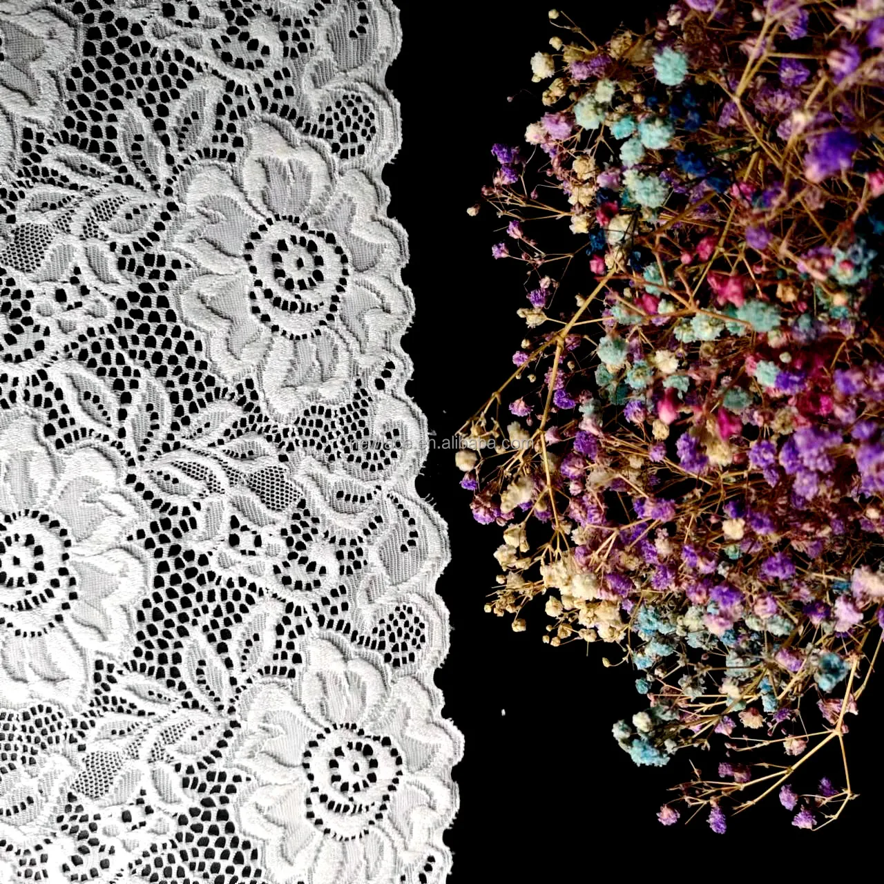 07014 New Pattern Factory Price Flower Spandex Nylon White 14cm Stretch Lace Trim Fabric for Clothing