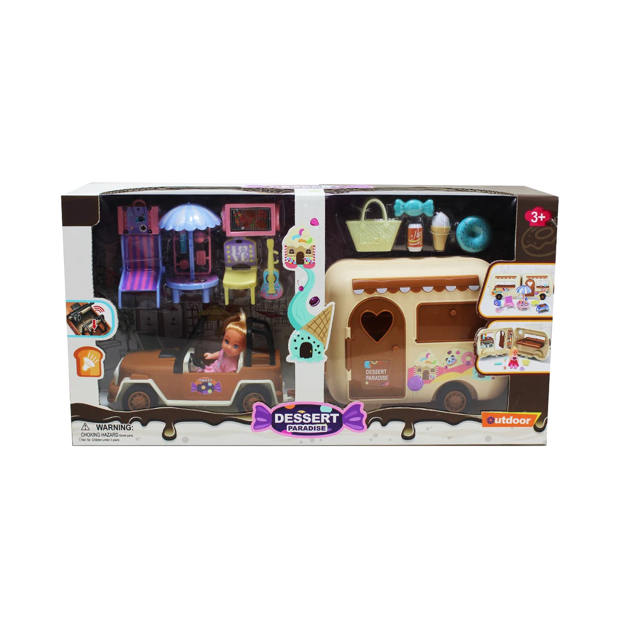 Children Preschool Toys Pretend Play Touring Car With Sounds Doll Simulation Bus Camping Set for Kids