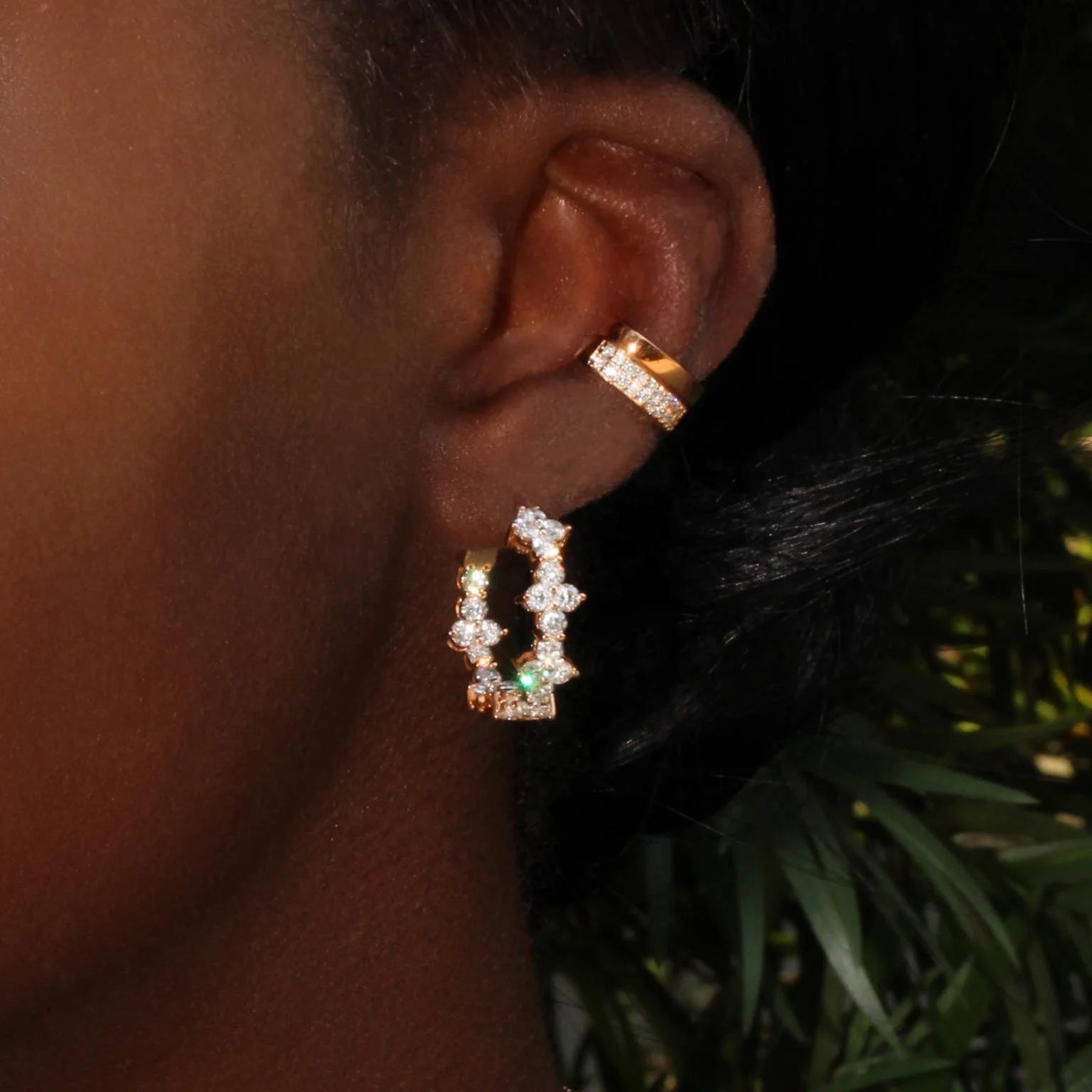Gemnel luxury jewelry 925 sterling silver 18-karat gold diamond hoop earrings
