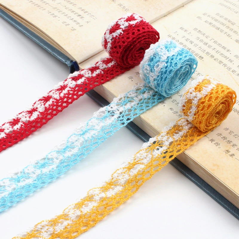 Wholesale Lot Stock 1cm 1.3cm 2cm Crochet embroidery lace trim border lace trim Multicolor cotton lace trim