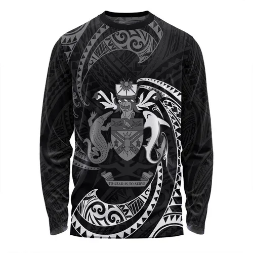 Hot Australia South Sea Islanders Long Sleeve T-shirt Customized Solomon Islands White Tribal Wave Pattern Long Sleeve T-shirt