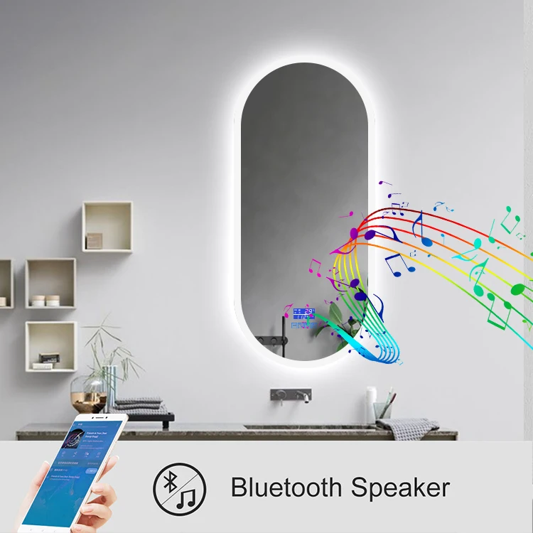 Wall Mounted Anti-Fog Smart Touch Sensor Switch LED Bathroom Mirror with Time Display