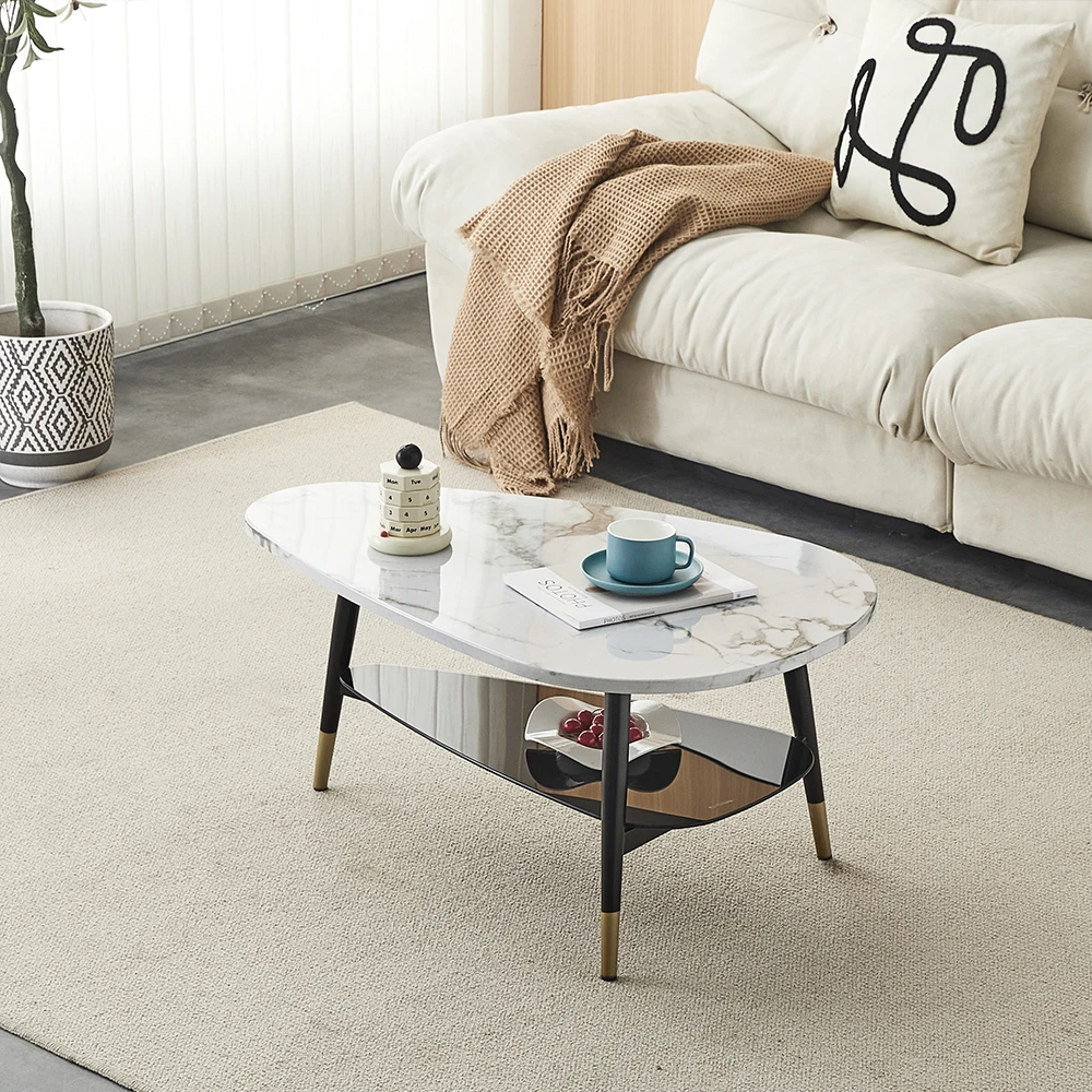 Luxury Round Coffee Table Sets Living Room Stainless Steel Furniture Black Glass Centre Coffee Table