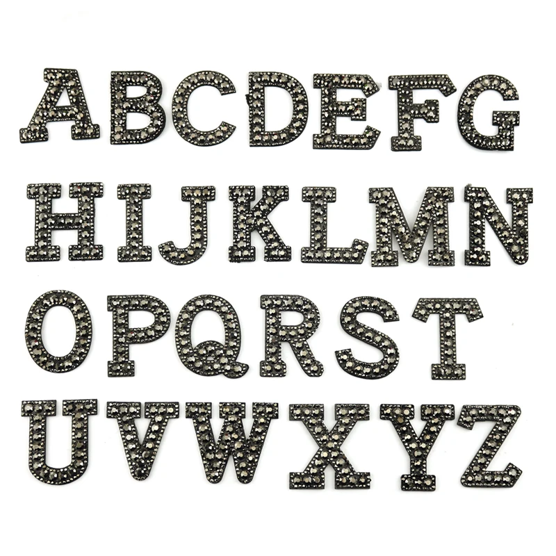 iron on gunmetal rhinestone  A-Z alphabet patches for garment clothing embellishment