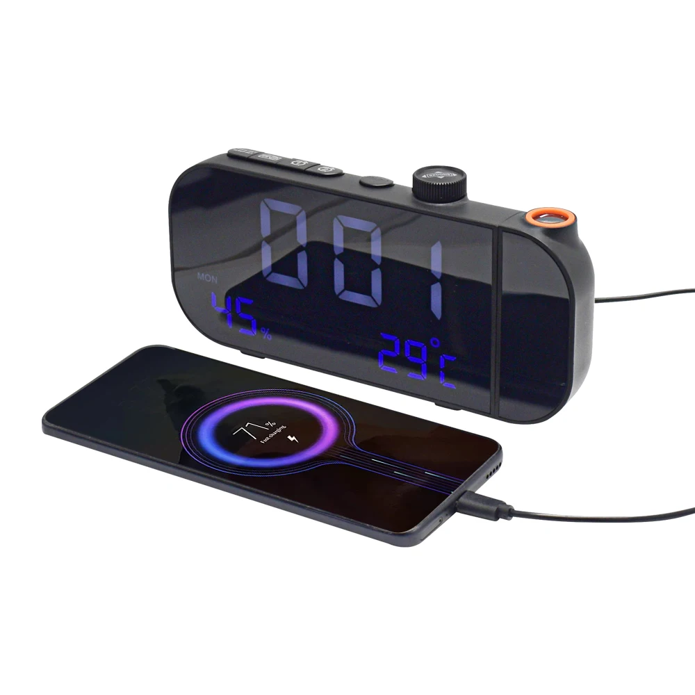 In stock LED Digital  Projection Brightness radio portable Time memory with USB charge large screen FM Alarm clock