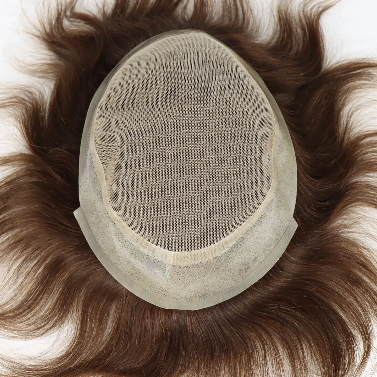 Australia Men Toupee Double Lace With Pu Around Brown Color 100% Indian Human Hair Replacement System Glue Wigs For Men Toupee