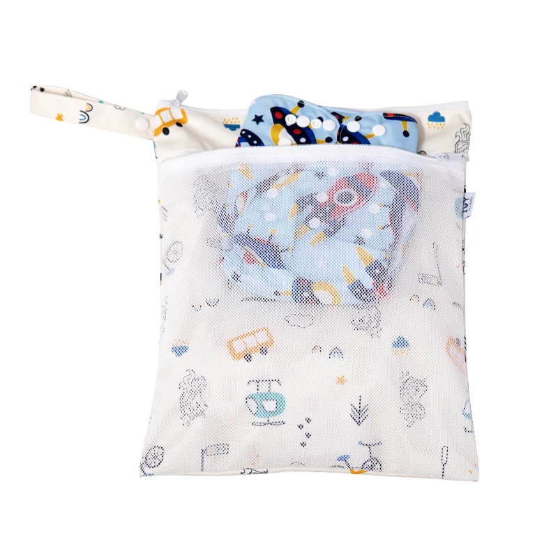 Babyshow Nappy Wet Dry Bag Double Handle Baby Stroller Hanging Bag Waterproof Washable Reusable Wetbag