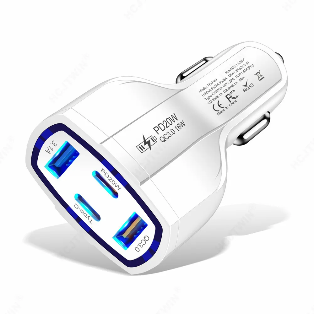 Сертифицированный CE FCC Rohs PD20W USB A Type C портативный 5 портов 4 в 1 быстрая зарядка Usb Автомобильное зарядное устройство