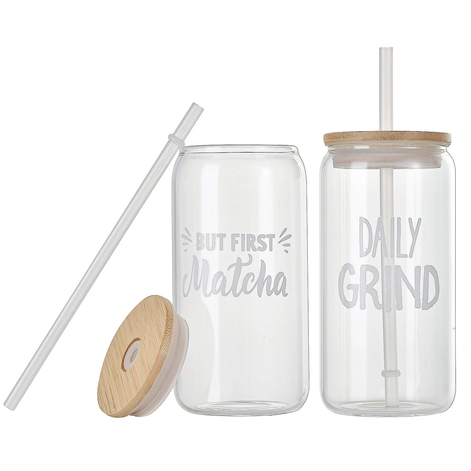 Manufacturer Custom Wholesale 16oz 500ml Can Borosilicate Glass Cup With Bamboo Lid And Straw
