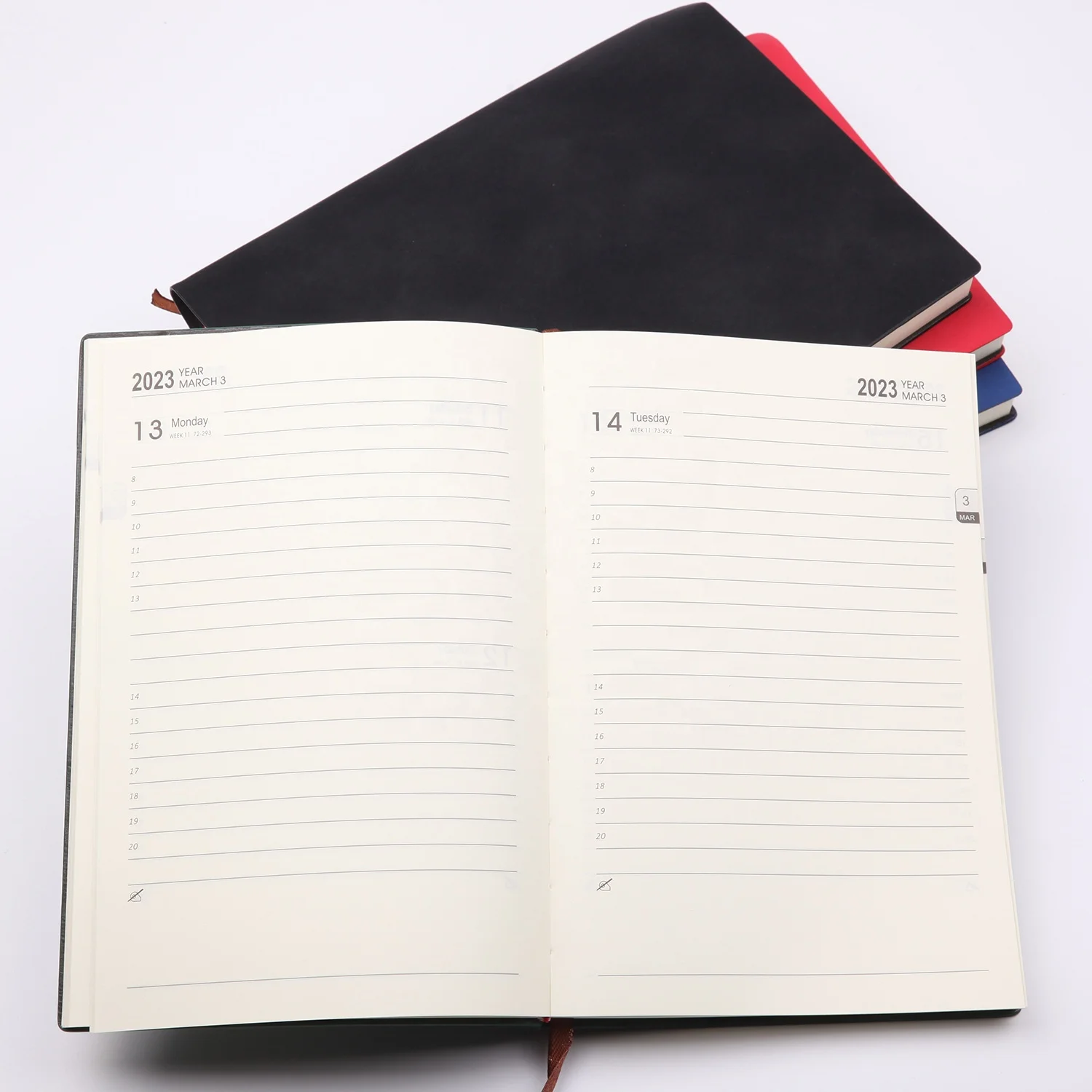 2023 soft cover pu leather day a page weekly planner diary notebook wholesale customized logo