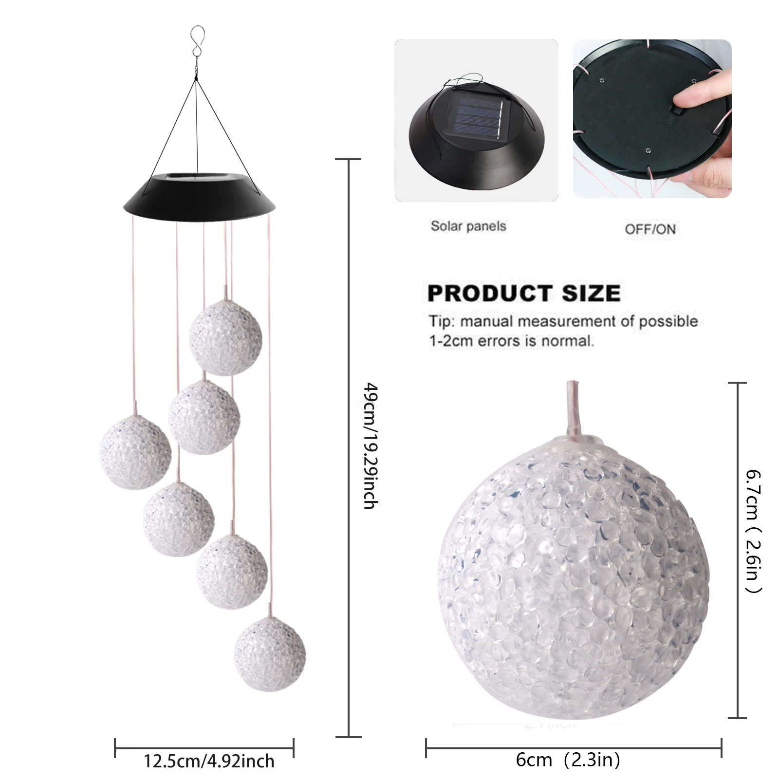 
Color Changing LED Solar Wind Chime Solar Crystal Ball Wind Chime, Outdoor Mobile Hanging Patio Light for Porch, Deck, Garde 