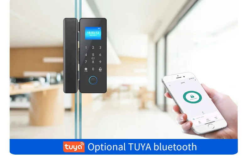 office government glass door tuya app remote control biometric fingerprint IPS screen smart glass door lock
