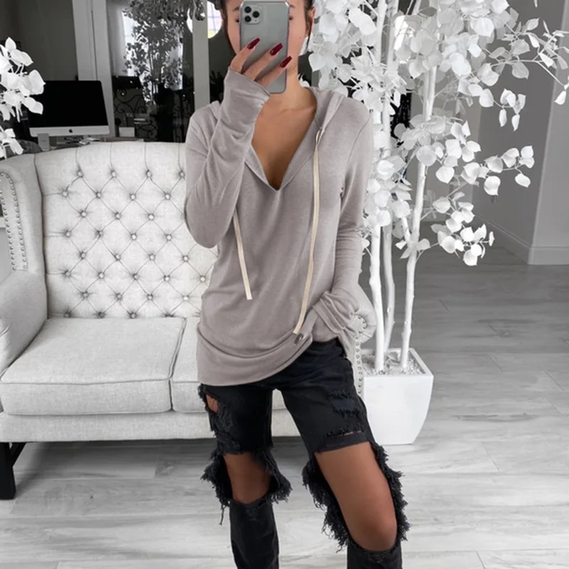 Одноцветная Толстовка на шнурке с v-образным вырезом на осень и зиму, пушистая толстовка с капюшоном на заказ с вышитым логотипом