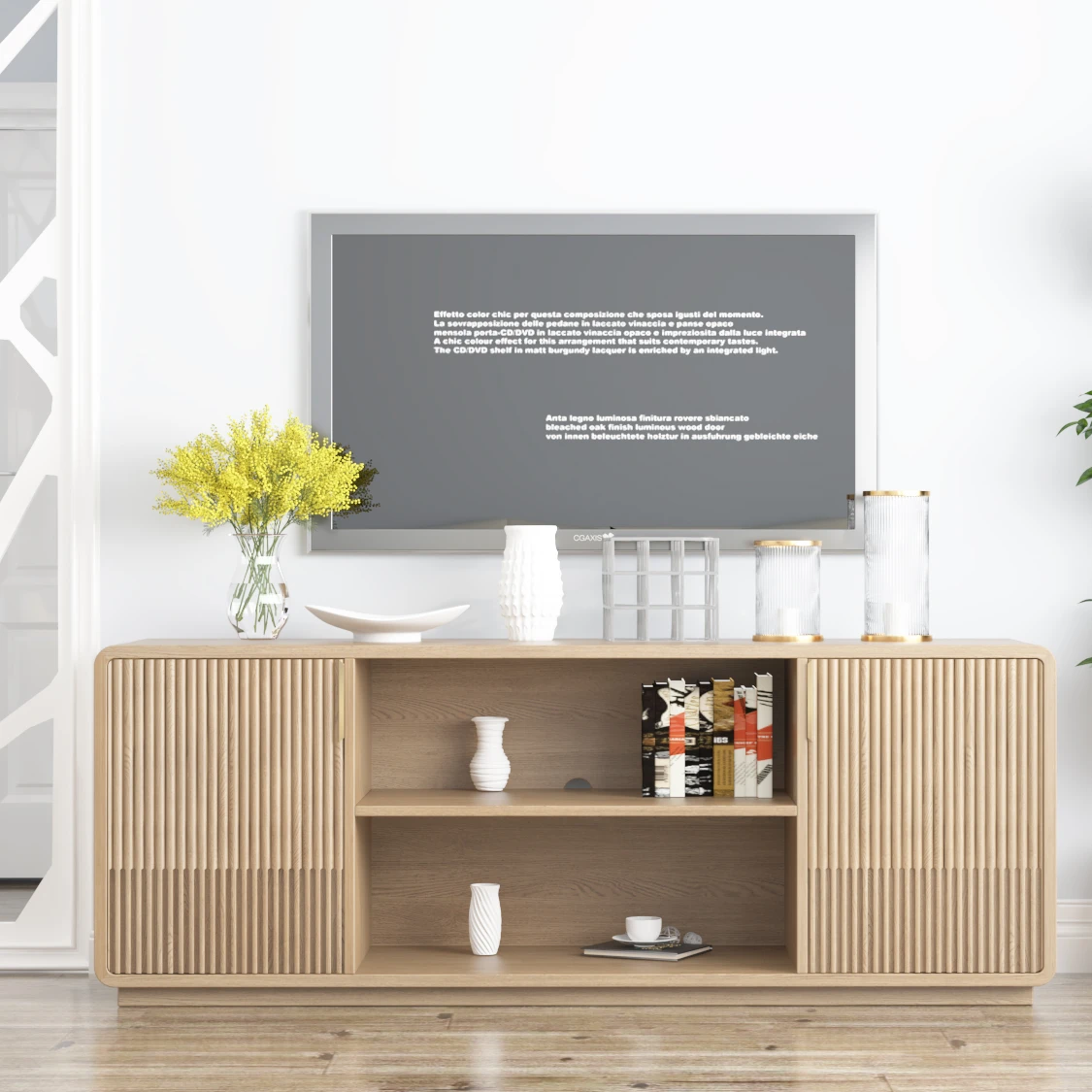 ТВ-тумба MRS Wood с современным дизайном, длинный золотистый ротанговый шкаф из массива дерева для гостиной