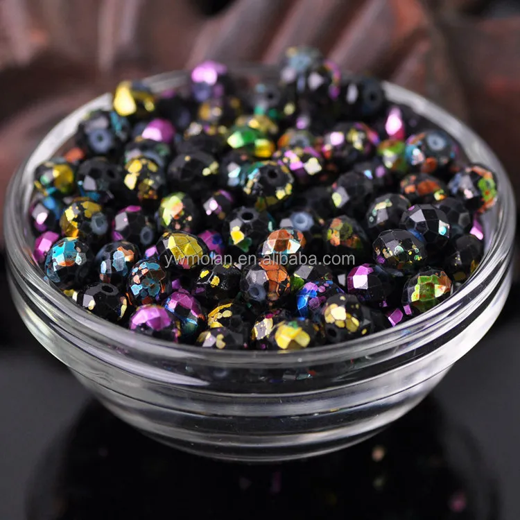 Spots Coated Black Background Style Crystal Glass 8x6mm Rondelle Faceted Loose Spacer Beads for Jewelry Making DIY Crafts