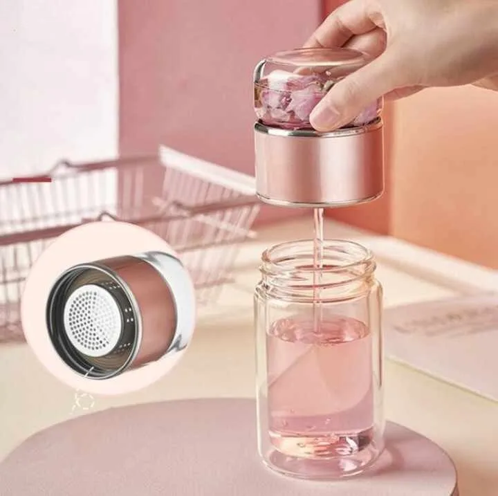 double wall glass tea separator bottle filter tea infuser bottles