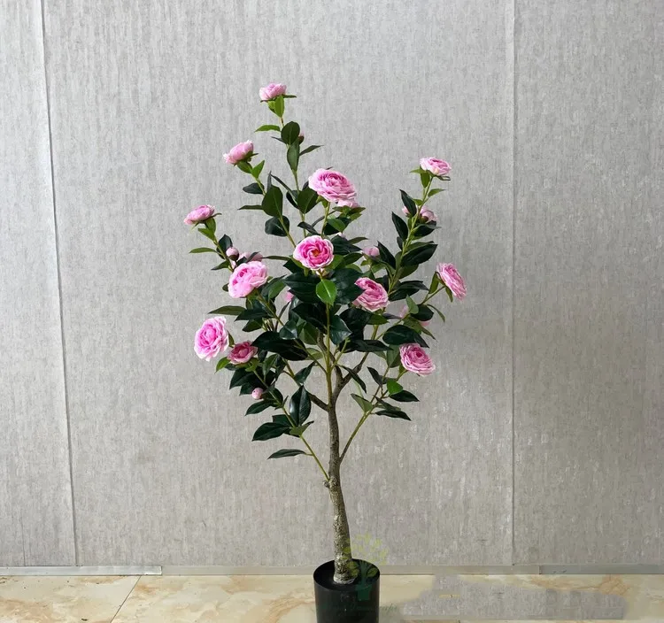 China cheap artificial simulation green plants Camellia tree flowers magnolia rose tree indoor decorative for wedding