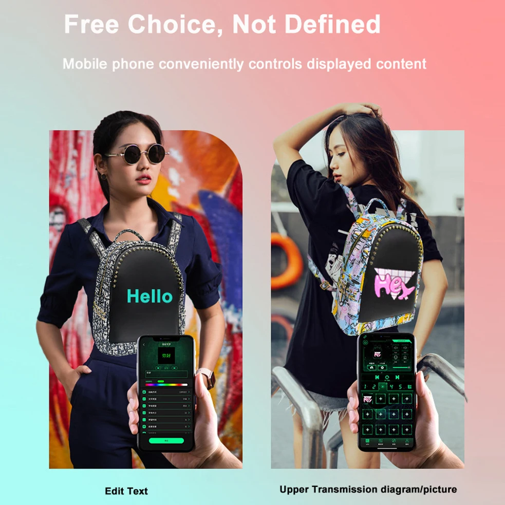 Super Light Weight 13 Inch Waterproof LED Backpack Men Women Children-Programmable School Travel Bag Screen Outdoor Advertising