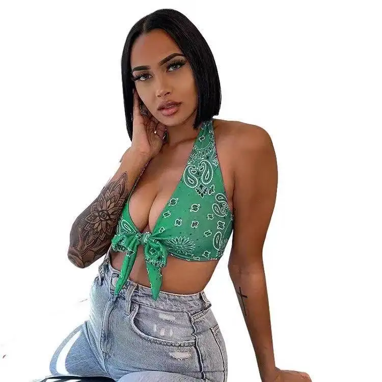 
2021 New Ladies Vest Summer Fashion Beach Underwear Printed Halter Casual Vest 