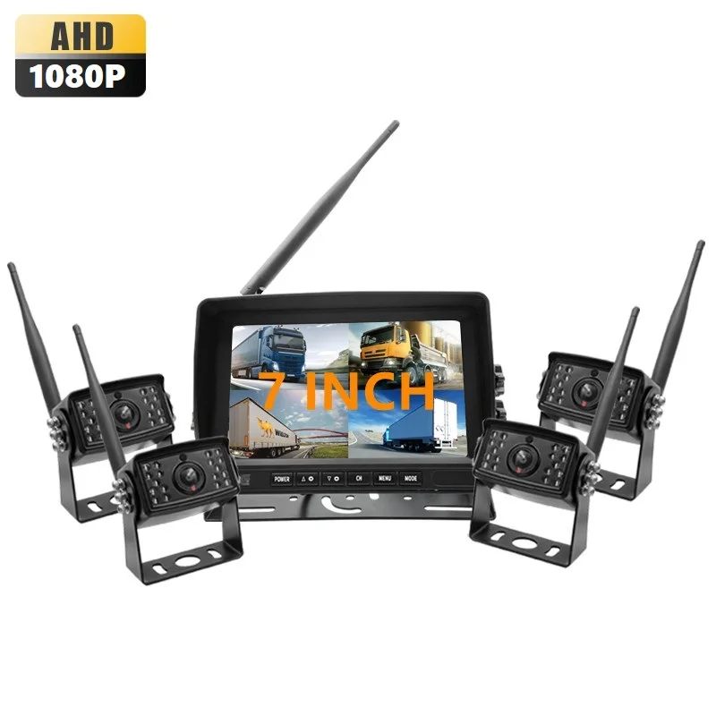 ahd vehicle car parking backup 4 camera and led display wireless truck system 7 lcd monitor with display for 4 channel for truck