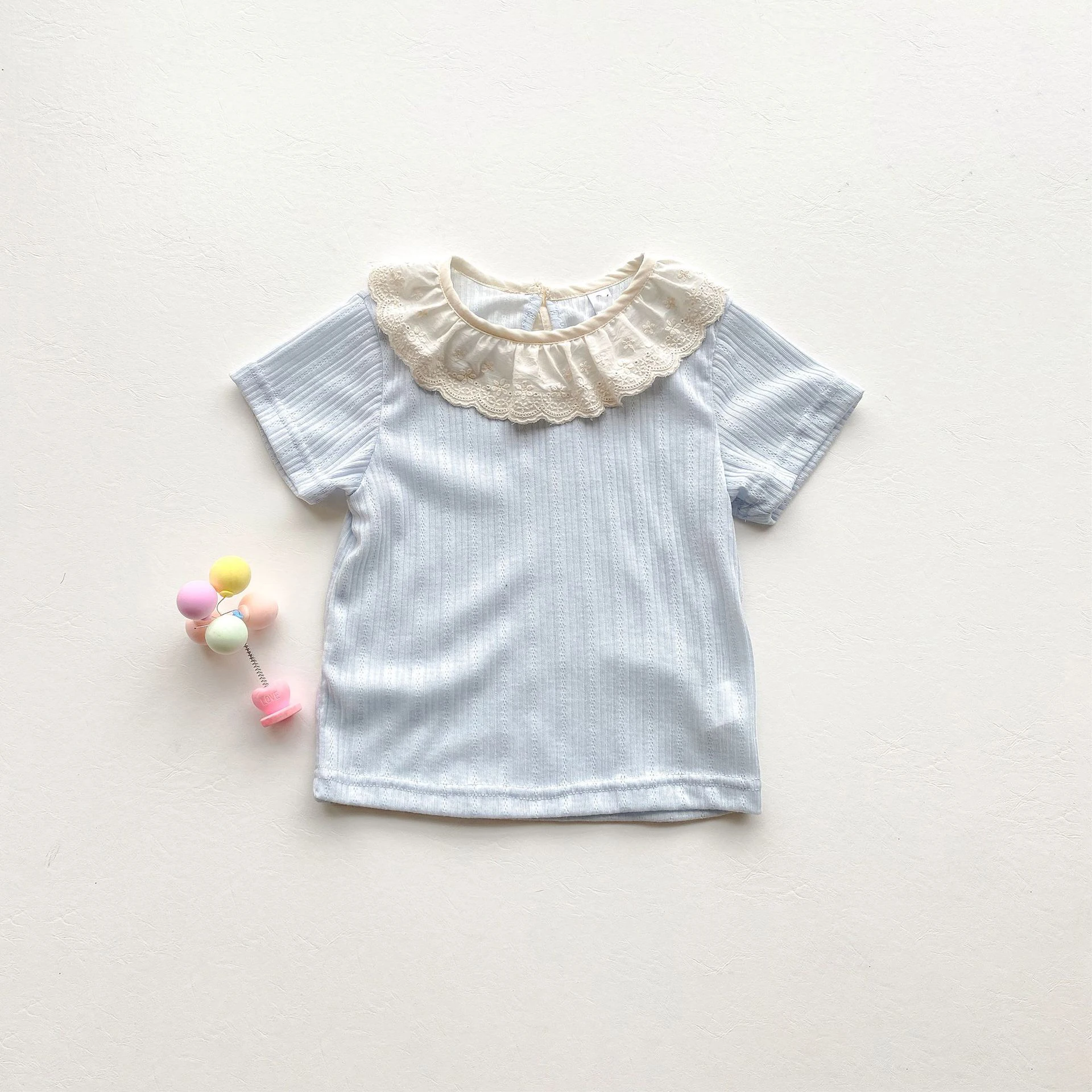 Korean Design Infant Top  100% Organic Cotton Baby Girls Lace  Collar Shirt