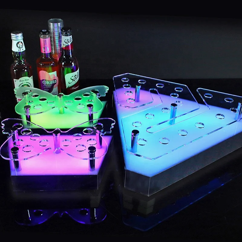 Rechargeable LED Shot Glass Display Stand Luminous LED Shot Acrylic LED Shot Cup Holder Light Up Serving Tray For Bar Nightclub