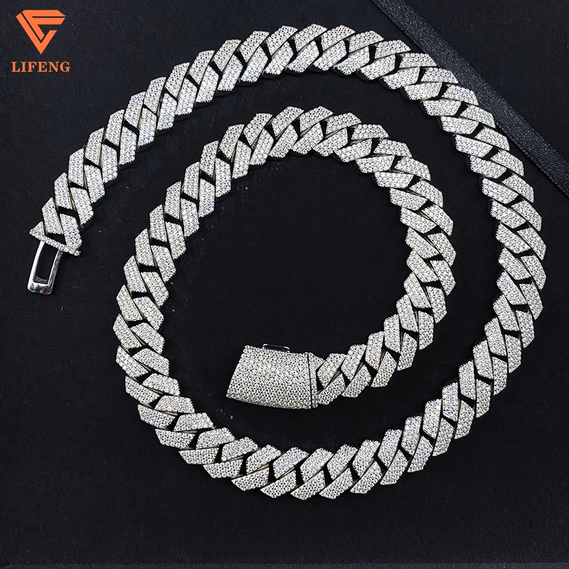 Hip-Hop Iced Out Moissanite Cuban Link Chain  White Gold Plated 15mm Diamond Fashion Jewelry Necklace