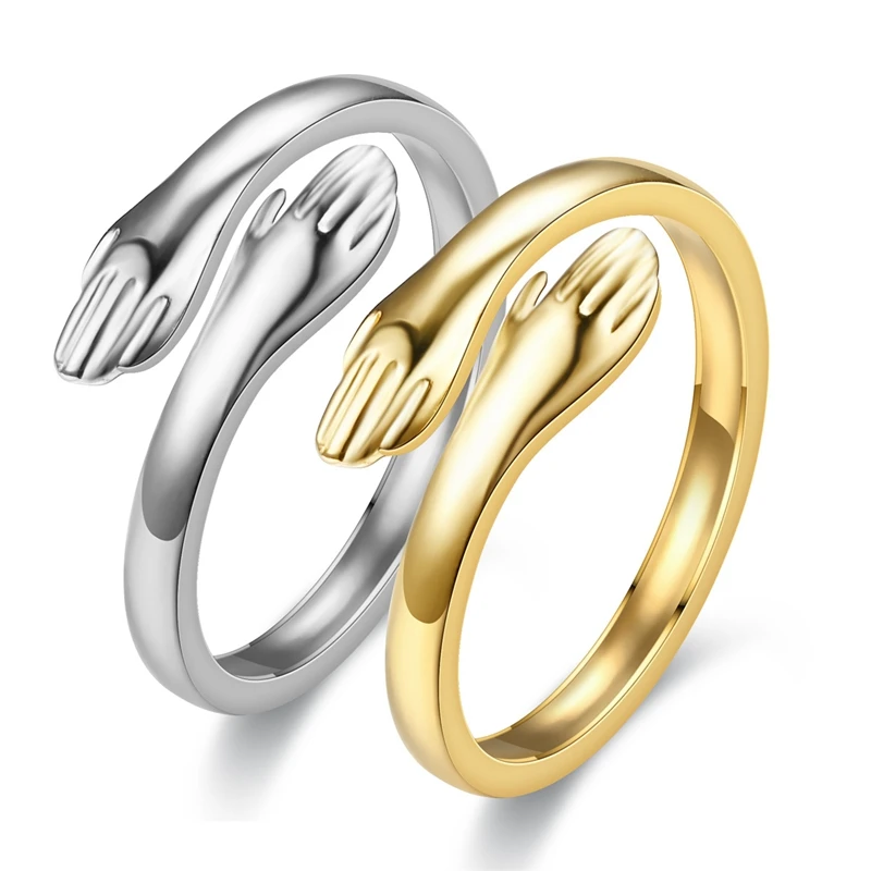China Wholesale Custom Cheap Low Price Gold Plated Stainless Steel Hug Rings