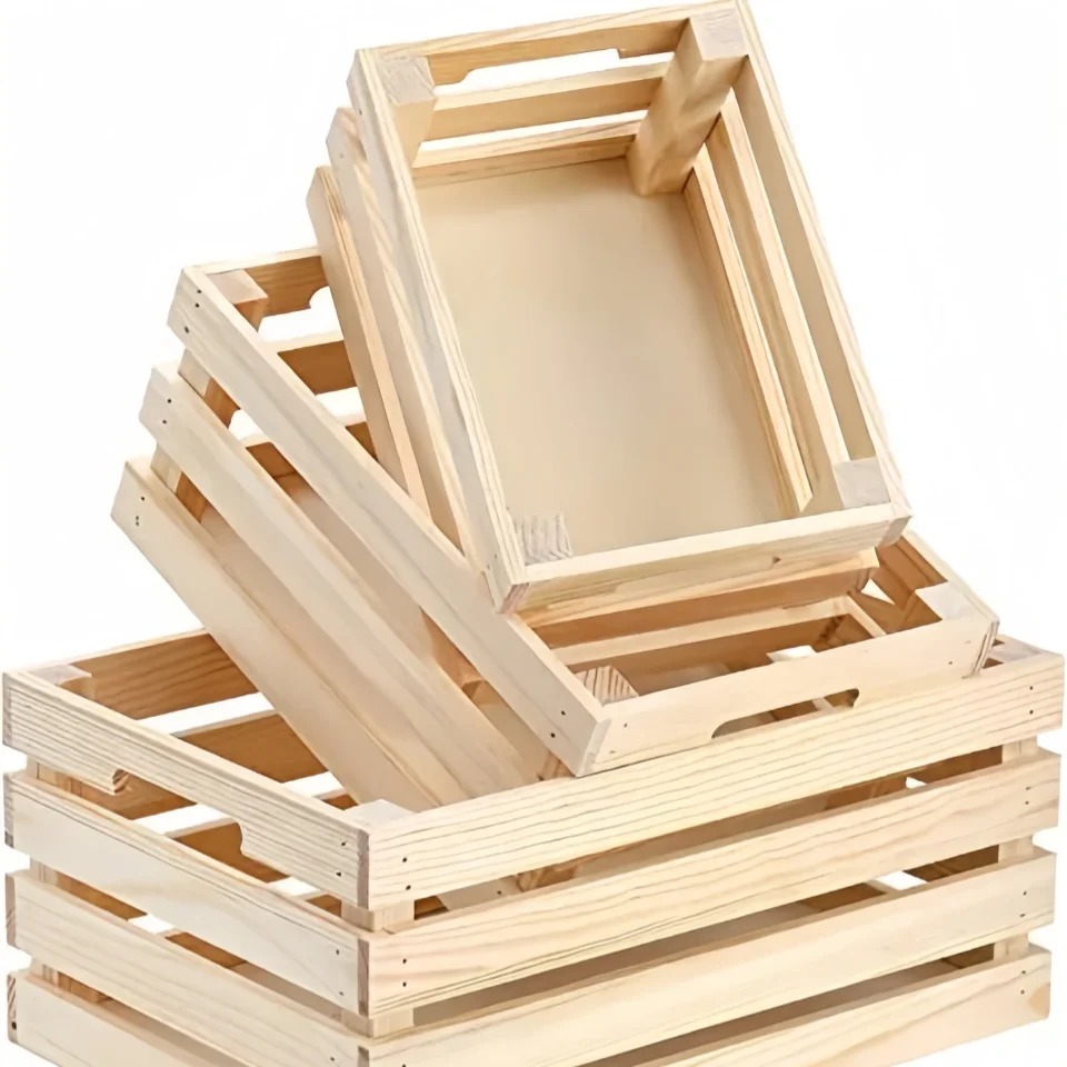 Rustic Wooden Crate Decorative Storage Container Rectangle Shape Nesting Boxes for Display and Decor