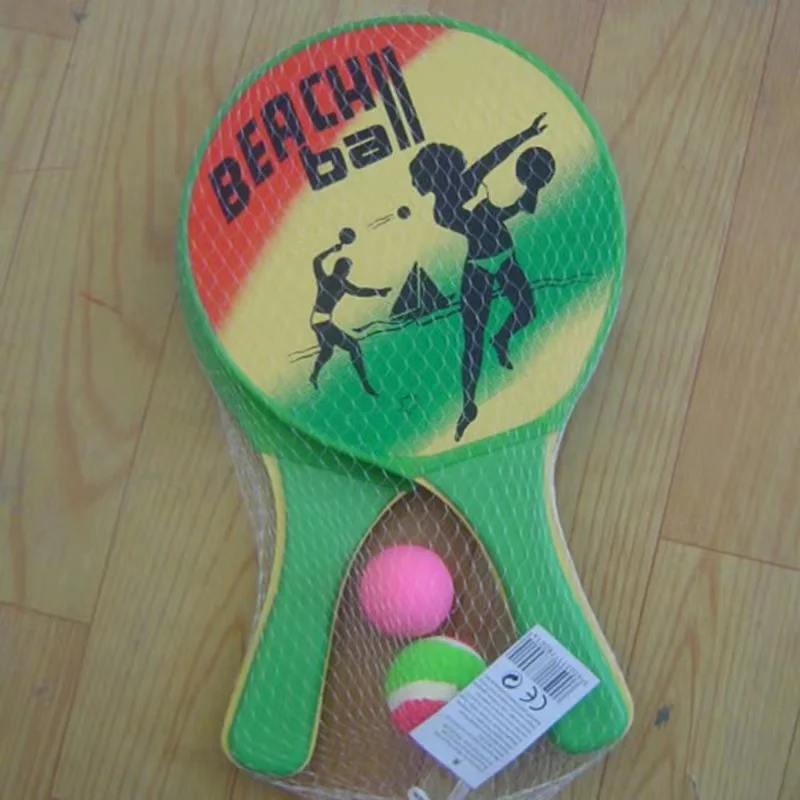 Hot Selling Handle Beach Wooden Paddles with Plastic Handle and 1 Ball in a mesh Bag for Outdoor