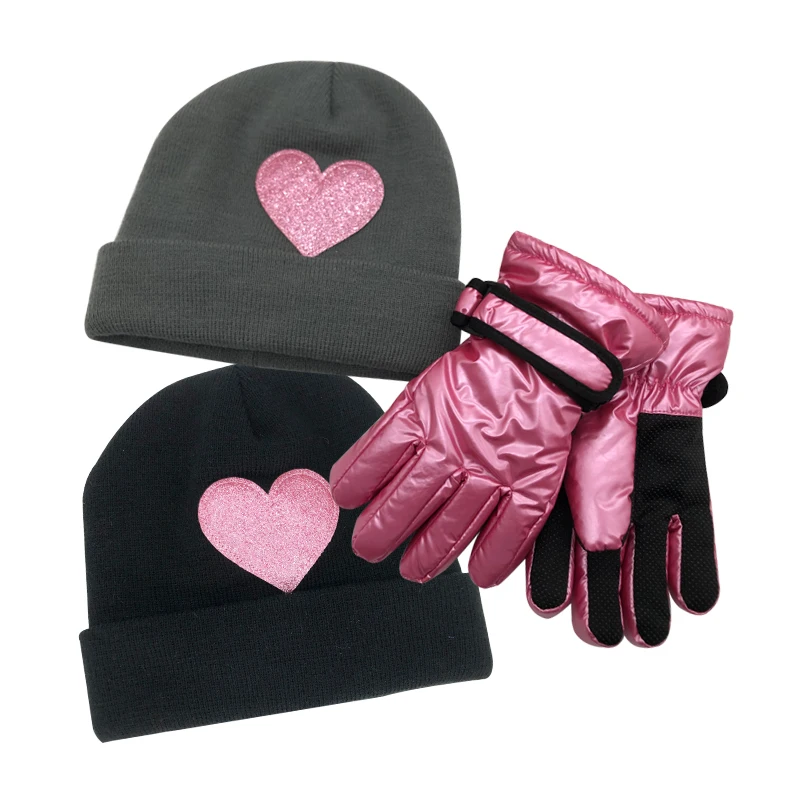 Новый стиль, зимняя шапка в форме сердца, шапка любви для детей, милая теплая шапка и перчатки