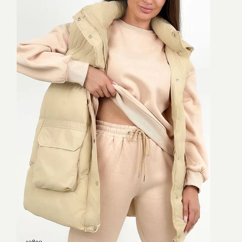 NS032 Winter collection ladies vest coat casual solid puffy coats for women long slim