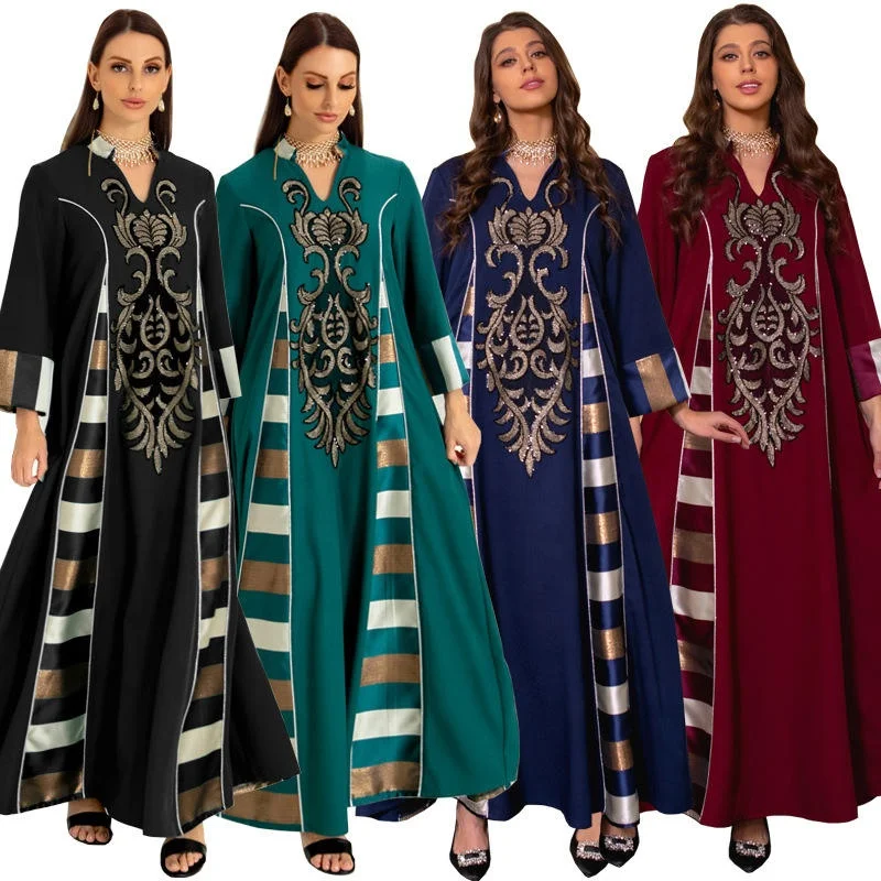 Factory Wholesale Customized New Arrival Fashion Embroidered Beading  Abaya Women Muslim Dress