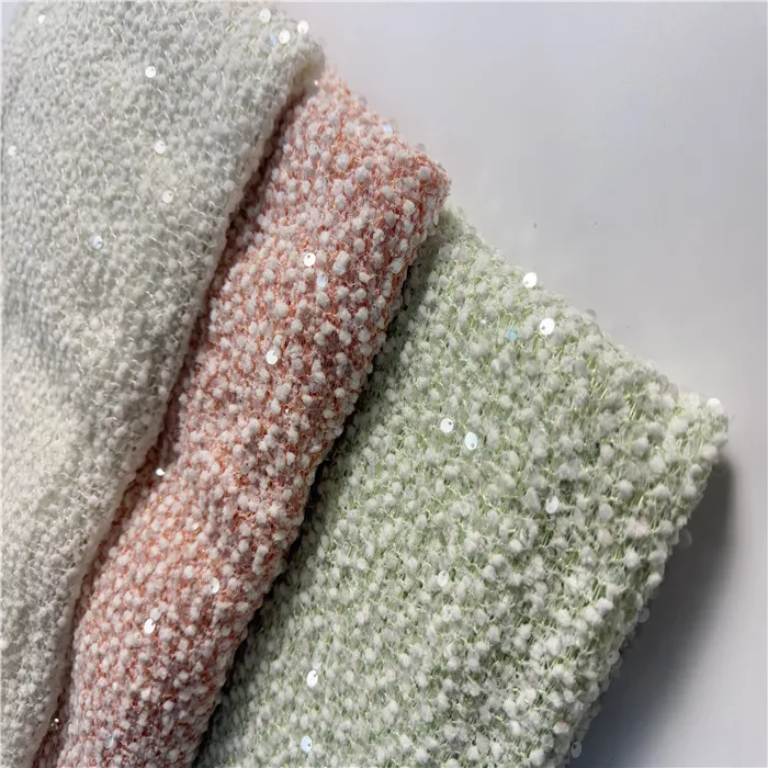 2025 Новая модная твидовая элегантная шерстяная большая розовая эластичная мягкая ткань с блестками для вечеринки