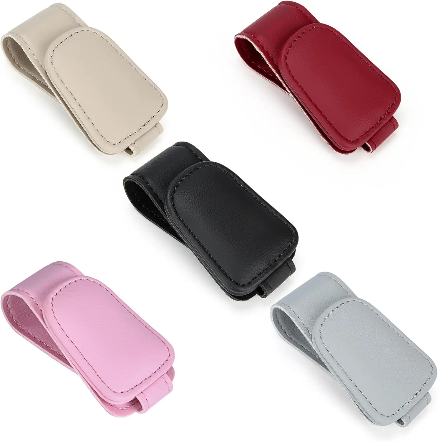 Sunglasses Holders for Car Sun Visor, 2pack Magnetic Leather Glasses Eyeglass Hanger Clip for Car, Visor Sunglasses Holder Clip