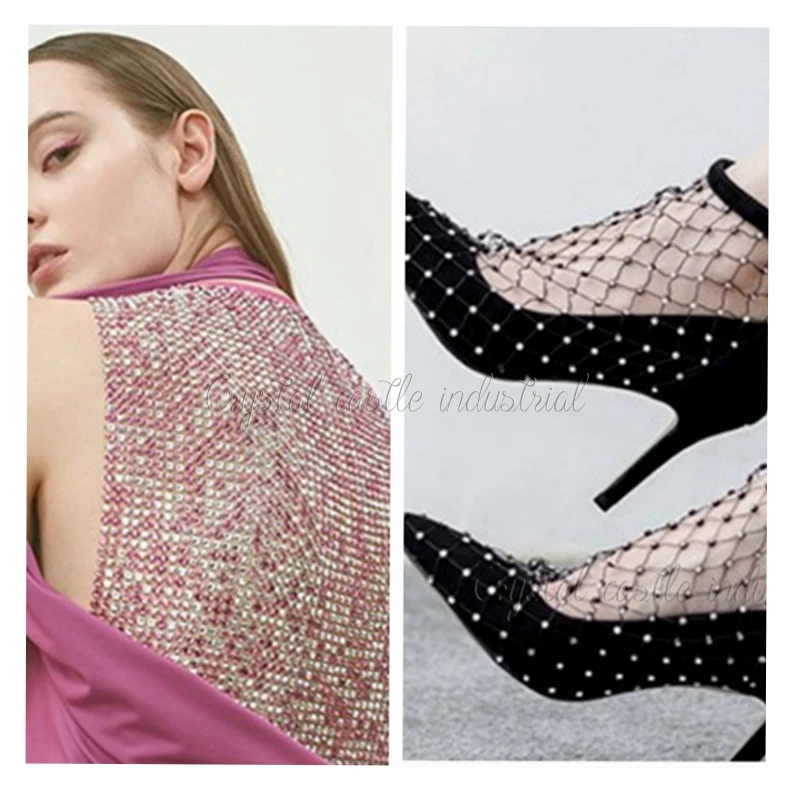 30*120cm SS10 SS16 Shiny White Crystal Glass Rhinestone Mesh Fabric Sewing Crystal Trim Flatback Rhinestone Net