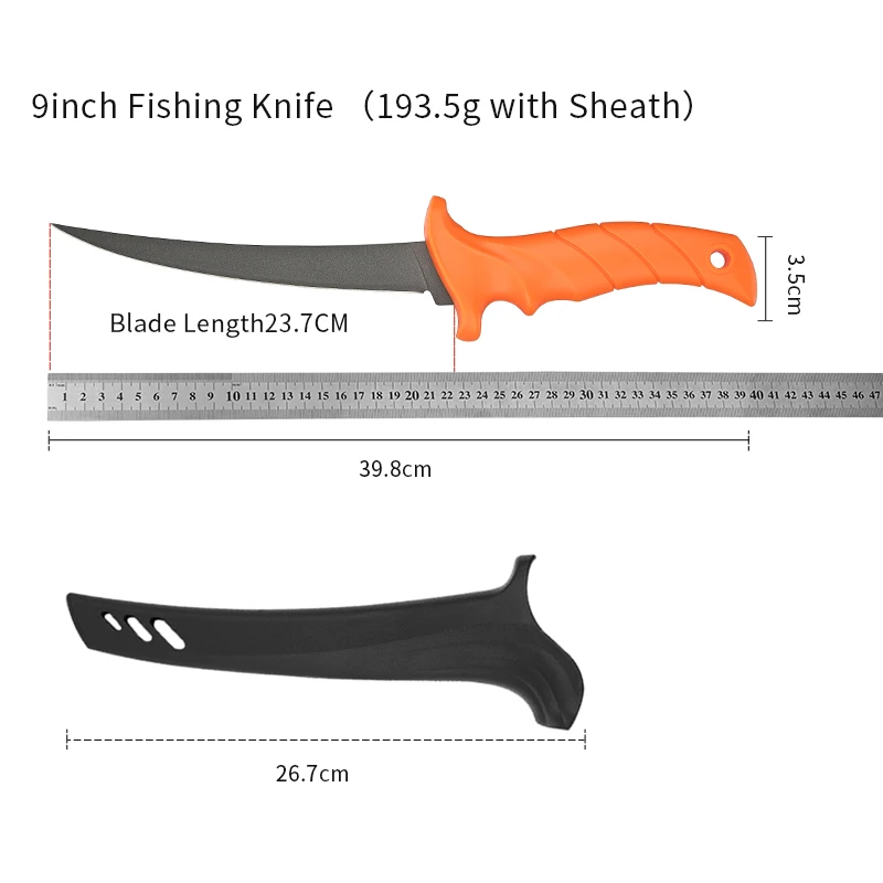 Non-Stick Coating PP+TPR Handle Stainless Steel 7/9 inch Outdoor Camping Cutting Fishing Kitchen Filleting and Boning Knife
