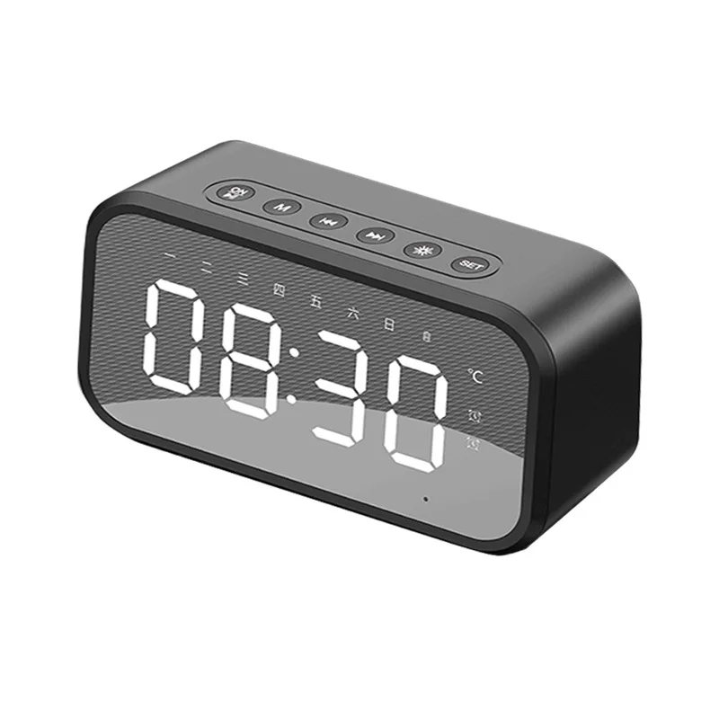 Multifunction Alarm Clock Mirror LED Speaker Wireless BT Music Player Electronic Digital Alarm Clock with USB Port Speaker