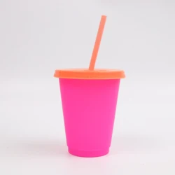 Profession Design Reliable And Good Reusable bottle water Custom Logo  Friendly Color Changing Plastic Cup With Lids And Straws