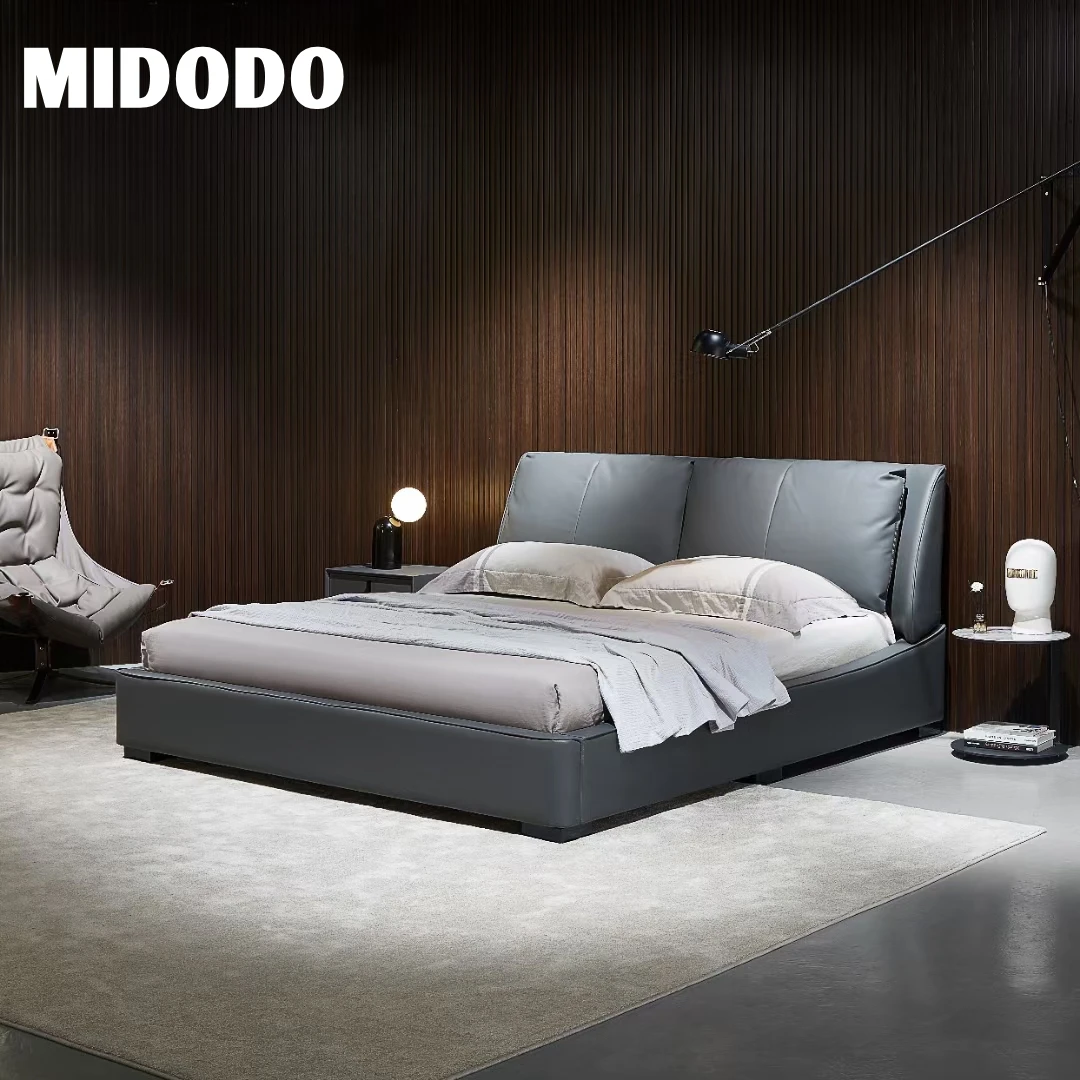 Luxury Bed Modern Design Bedroom Furniture Upholstery Soft King Size Solid Wood Frame Leather Double Beds