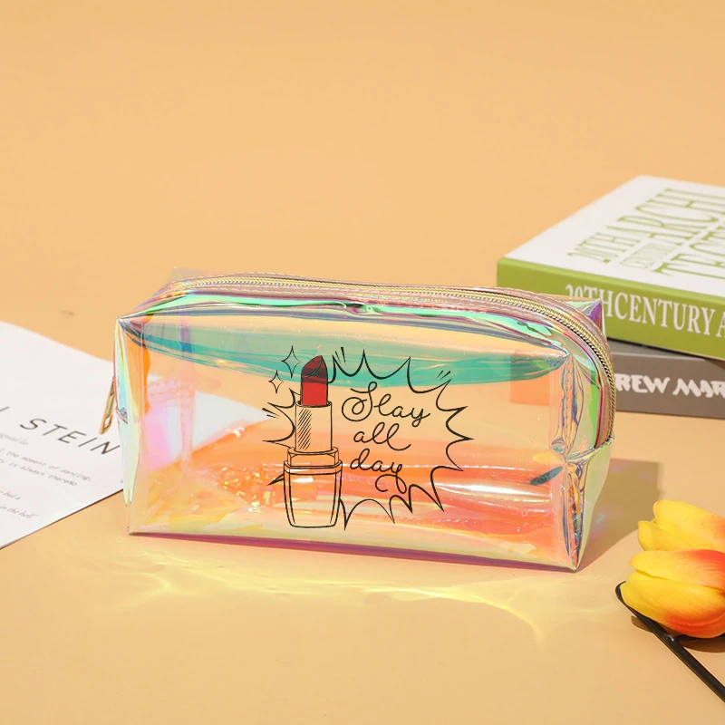 Wingtu Wholesale New Design Pvc Zipper Custom Pattern Cosmetic Bag Brand Clear Travel Makeup Bag With Logo