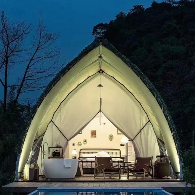 Hot Sale Canvas Safari Tent Cold-Resistant Luxury Waterproof Hotel 900D Oxford Cloth