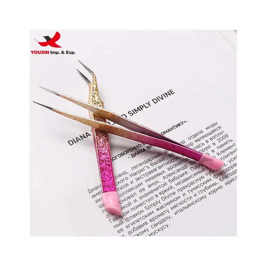 Multifunctional double headed tweezers for gripping nail stickers with silicone press rods for embossing nail art tool
