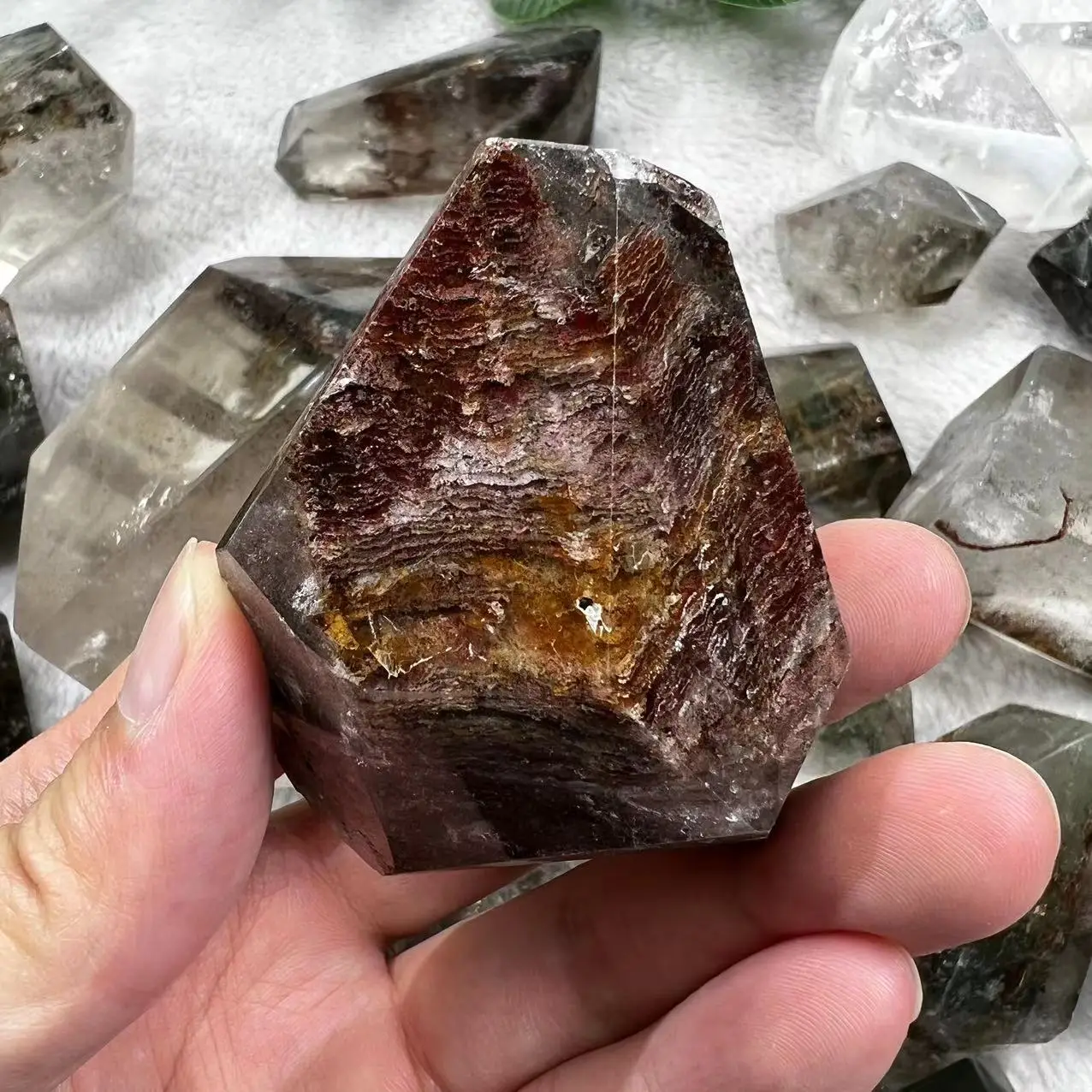 Green Phantom Quartz Natural Crystal Hand Carved Green Garden Quartz Free Form for Healing
