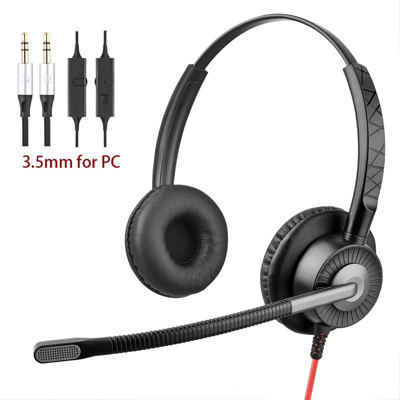 Китайский поставщик, бинауральные гарнитуры, деловые наушники PC3.5 Plug, наушники, колл-центр с микрофоном для звонков