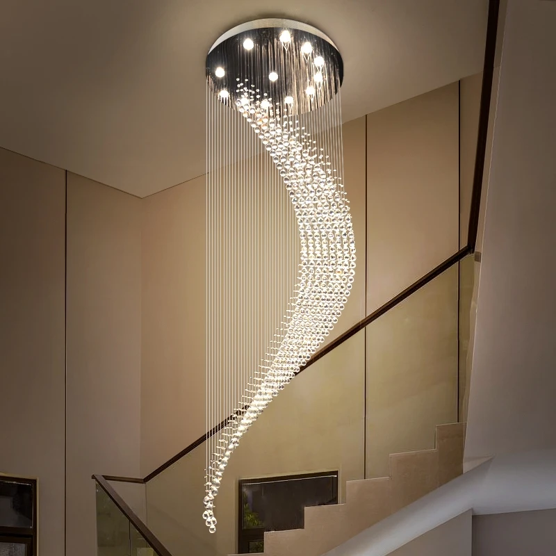 Modern Luxury Steel Ceiling Pendant Lights Optic Spiral Hanging Lamp Led Crystal Raindrop Chandelier for Home Hotel Villa