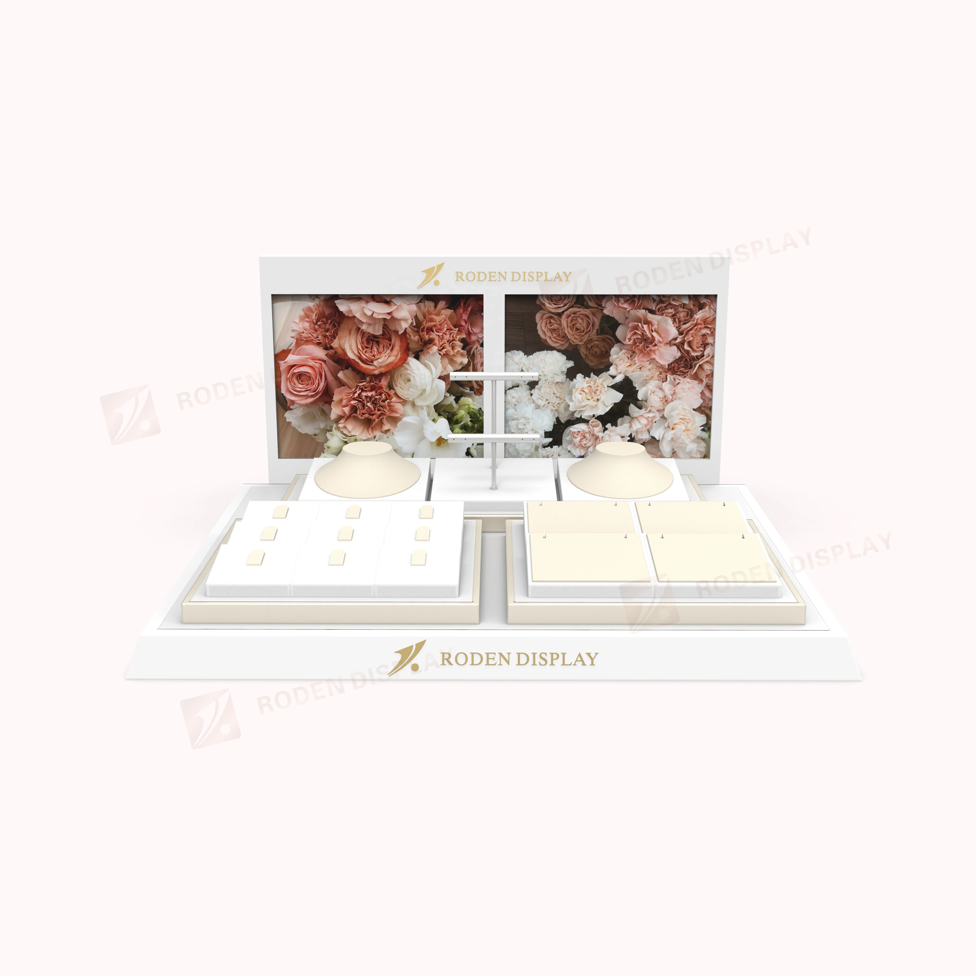 Elegant Jewelry Ring Display Stand Set White Wooden Finishing
