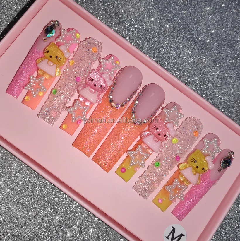 Handmade Pink Nails Press On High Quality 3D Acrylic Wholesale Luxury Custom Press On Nails