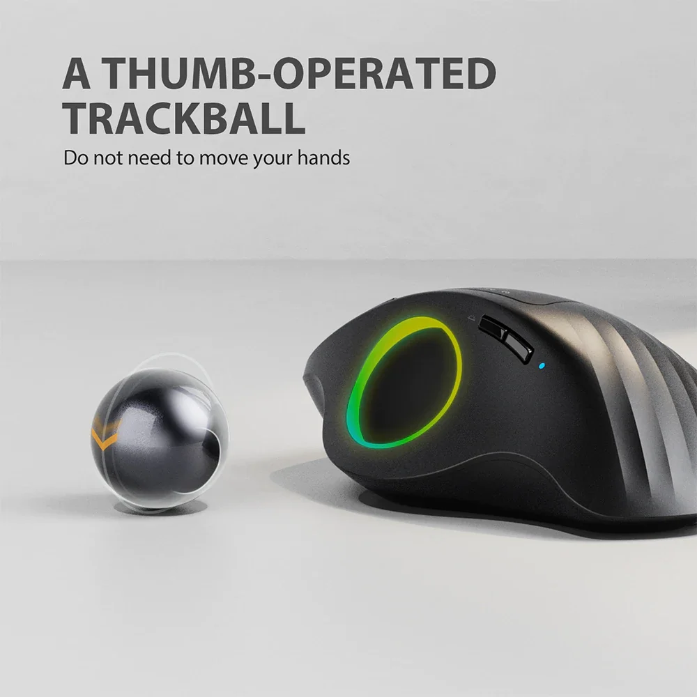 ProtoArc RGB Trackball Mouse Rechargeable Vertical Wireless BT Mouse for PC Computer Ergonomic Mouse