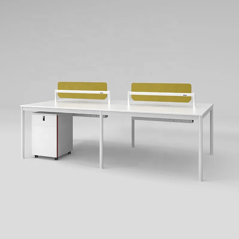 Quality Standard Size Double Side Round Tube Leg Metal Furniture Frame Multiple Employees Simple Office Work White Table